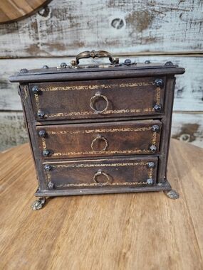 "Vintage" Antique-Style Unique Wooden Jewelry Organizer with Three Drawers